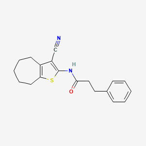 molecular formula C19H20N2OS B5610724 N~1~-(3-CYANO-5,6,7,8-TETRAHYDRO-4H-CYCLOHEPTA[B]THIOPHEN-2-YL)-3-PHENYLPROPANAMIDE 