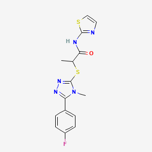molecular formula C15H14FN5OS2 B5610985 2-{[5-(4-fluorophenyl)-4-methyl-4H-1,2,4-triazol-3-yl]sulfanyl}-N-(1,3-thiazol-2-yl)propanamide 