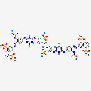 molecular formula C56H36Cl2N16Na6O20S6 B561102 hexasodium;N-[5-[[6-chloro-2-[4-[(E)-2-[4-[[6-chloro-4-[3-(1-oxidoethylideneamino)-4-[(4-sulfo-8-sulfonatonaphthalen-2-yl)diazenyl]phenyl]imino-1H-1,3,5-triazin-2-ylidene]amino]-2-sulfonatophenyl]ethenyl]-3-sulfonatophenyl]imino-1H-1,3,5-triazin-4-ylidene]amino]-2-[(4-sulfo-8-sulfonatonaphthalen-2-yl)diazenyl]phenyl]ethanimidate CAS No. 101453-66-1