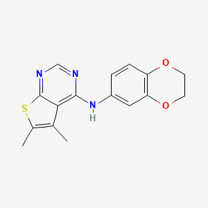 molecular formula C16H15N3O2S B5611029 N-(2,3-Dihydrobenzo[b][1,4]dioxin-6-yl)-5,6-dimethylthieno[2,3-d]pyrimidin-4-amine 