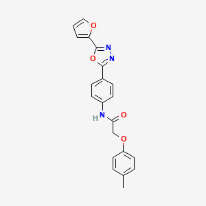 molecular formula C21H17N3O4 B5612305 N-{4-[5-(furan-2-yl)-1,3,4-oxadiazol-2-yl]phenyl}-2-(4-methylphenoxy)acetamide 