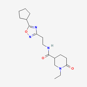 molecular formula C17H26N4O3 B5612834 N-[2-(5-cyclopentyl-1,2,4-oxadiazol-3-yl)ethyl]-1-ethyl-6-oxo-3-piperidinecarboxamide 