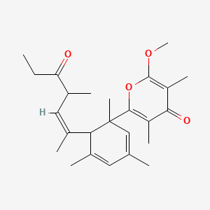 molecular formula C25H34O4 B561309 2-methoxy-3,5-dimethyl-6-[1,3,5-trimethyl-6-[(Z)-4-methyl-5-oxohept-2-en-2-yl]cyclohexa-2,4-dien-1-yl]pyran-4-one CAS No. 103590-21-2