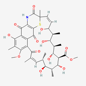molecular formula C37H47NO13S B561313 methyl (10Z,12S,13S,14R,15R,16S,17R,18R,19R,20R,22Z)-5,13,15,17,19,21-hexahydroxy-7-methoxy-6,10,12,14,18,20,24-heptamethyl-2,9,25,29-tetraoxo-28-thia-26-azatetracyclo[22.3.1.14,27.03,8]nonacosa-1(27),3,5,7,10,22-hexaene-16-carboxylate CAS No. 105645-37-2