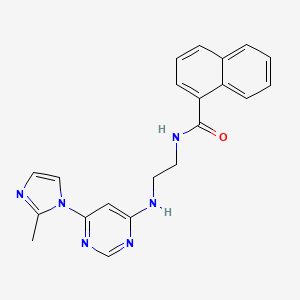 molecular formula C21H20N6O B5613272 N-(2-{[6-(2-methyl-1H-imidazol-1-yl)-4-pyrimidinyl]amino}ethyl)-1-naphthamide 