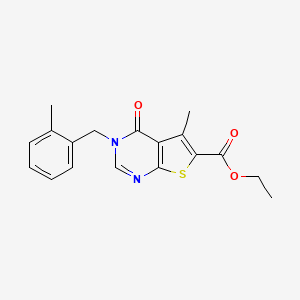 molecular formula C18H18N2O3S B5613538 Ethyl 5-methyl-3-[(2-methylphenyl)methyl]-4-oxothieno[2,3-d]pyrimidine-6-carboxylate 
