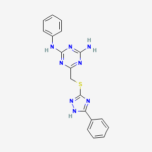 molecular formula C18H16N8S B5614030 2-N-phenyl-6-[(5-phenyl-1H-1,2,4-triazol-3-yl)sulfanylmethyl]-1,3,5-triazine-2,4-diamine 