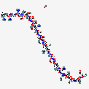 molecular formula C221H366N72O67S.(C2H4O2)x B561605 acetic acid;(4S)-4-[[2-[[(2S)-5-amino-2-[[(2S)-5-amino-2-[[(2S)-2-[[(2S)-2-[[(2S)-2-[[(2S,3S)-2-[[(2S)-2-[[(2S)-5-amino-2-[[(2S)-2-[[(2S)-2-[[(2S)-6-amino-2-[[(2S)-2-[[(2S)-2-[[(2S)-2-[[(2S)-2-[[(2S)-5-amino-2-[[2-[[(2S)-2-[[(2S)-2-[[(2S)-6-amino-2-[[(2S)-2-[[(2S)-2-[[(2S)-2-[[(2S)-4-amino-2-[[(2S,3R)-2-[[(2S)-2-[[(2S,3S)-2-[[(2S)-2-[[(2S)-3-carboxy-2-[[(2S)-2-[[(2S)-2-[[(E)-hex-3-enoyl]amino]-3-(4-hydroxyphenyl)propanoyl]amino]propanoyl]amino]propanoyl]amino]propanoyl]amino]-3-methylpentanoyl]amino]-3-phenylpropanoyl]amino]-3-hydroxybutanoyl]amino]-4-oxobutanoyl]amino]-3-hydroxypropanoyl]amino]-3-(4-hydroxyphenyl)propanoyl]amino]-5-carbamimidamidopentanoyl]amino]hexanoyl]amino]-3-methylbutanoyl]amino]-4-methylpentanoyl]amino]acetyl]amino]-5-oxopentanoyl]amino]-4-methylpentanoyl]amino]-3-hydroxypropanoyl]amino]propanoyl]amino]-5-carbamimidamidopentanoyl]amino]hexanoyl]amino]-4-methylpentanoyl]amino]-4-methylpentanoyl]amino]-5-oxopentanoyl]amino]-3-carboxypropanoyl]amino]-3-methylpentanoyl]amino]-4-methylsulfanylbutanoyl]amino]-3-hydroxypropanoyl]amino]-5-carbamimidamidopentanoyl]amino]-5-oxopentanoyl]amino]-5-oxopentanoyl]amino]acetyl]amino]-5-[[(2S)-1-[[(2S)-4-amino-1-[[(2S)-5-amino-1-[[(2S)-1-[[(2S)-1-[[2-[[(2S)-1-[[(2S)-1-[[(2S)-1-[[(2S)-1-[[(2S)-1-amino-4-methyl-1-oxopentan-2-yl]amino]-5-carbamimidamido-1-oxopentan-2-yl]amino]-1-oxopropan-2-yl]amino]-5-carbamimidamido-1-oxopentan-2-yl]amino]-1-oxopropan-2-yl]amino]-2-oxoethyl]amino]-5-carbamimidamido-1-oxopentan-2-yl]amino]-4-carboxy-1-oxobutan-2-yl]amino]-1,5-dioxopentan-2-yl]amino]-1,4-dioxobutan-2-yl]amino]-3-hydroxy-1-oxopropan-2-yl]amino]-5-oxopentanoic acid CAS No. 901758-09-6
