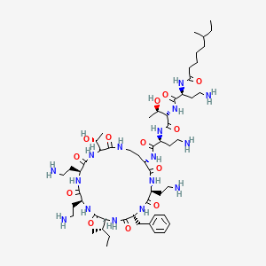 molecular formula C56H98N16O13 B561687 N-[(2S)-4-amino-1-[[(2S,3R)-1-[[(2S)-4-amino-1-oxo-1-[[(3S,6S,9S,12S,15R,18S,21S)-6,9,18-tris(2-aminoethyl)-15-benzyl-12-[(2S)-butan-2-yl]-3-[(1R)-1-hydroxyethyl]-2,5,8,11,14,17,20-heptaoxo-1,4,7,10,13,16,19-heptazacyclotricos-21-yl]amino]butan-2-yl]amino]-3-hydroxy-1-oxobutan-2-yl]amino]-1-oxobutan-2-yl]-6-methyloctanamide CAS No. 80469-10-9