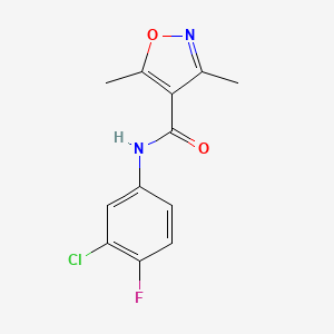 molecular formula C12H10ClFN2O2 B5616931 N-(3-chloro-4-fluorophenyl)-3,5-dimethyl-1,2-oxazole-4-carboxamide 