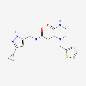 molecular formula C19H25N5O2S B5618482 N-[(3-cyclopropyl-1H-pyrazol-5-yl)methyl]-N-methyl-2-[3-oxo-1-(thiophen-2-ylmethyl)piperazin-2-yl]acetamide 