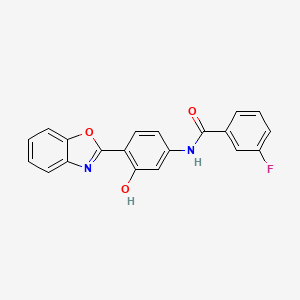 molecular formula C20H13FN2O3 B5619310 N-[4-(1,3-benzoxazol-2-yl)-3-hydroxyphenyl]-3-fluorobenzamide 