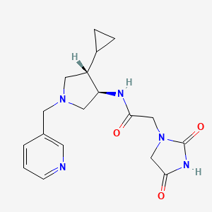 molecular formula C18H23N5O3 B5621850 N-[(3R,4S)-4-cyclopropyl-1-(pyridin-3-ylmethyl)pyrrolidin-3-yl]-2-(2,4-dioxoimidazolidin-1-yl)acetamide 