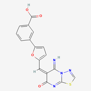 molecular formula C17H10N4O4S B5622729 3-{5-[(E)-(5-imino-7-oxo-5H-[1,3,4]thiadiazolo[3,2-a]pyrimidin-6(7H)-ylidene)methyl]furan-2-yl}benzoic acid 