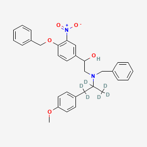 molecular formula C32H34N2O5 B562302 rac-N-Benzyl-N-[2-hydroxyl-2-(4-benzyloxy-3-nitrophenyl)-ethyl]-3-(4-methoxyphenyl)-2-propylamine-d6 CAS No. 1216475-21-6