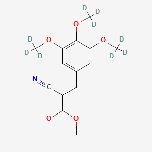 molecular formula C15H21NO5 B562445 3,4,5-Trimethoxy-d9-2'-cyano-di-hydrocinnamaldehyde Dimethylacetal CAS No. 1185144-63-1