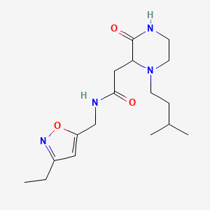 molecular formula C17H28N4O3 B5625618 N-[(3-ethyl-1,2-oxazol-5-yl)methyl]-2-[1-(3-methylbutyl)-3-oxopiperazin-2-yl]acetamide 