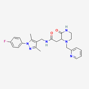 molecular formula C24H27FN6O2 B5629290 N-[[1-(4-fluorophenyl)-3,5-dimethylpyrazol-4-yl]methyl]-2-[3-oxo-1-(pyridin-2-ylmethyl)piperazin-2-yl]acetamide 