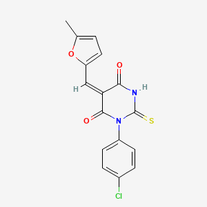 molecular formula C16H11ClN2O3S B5629409 (5E)-1-(4-chlorophenyl)-5-[(5-methylfuran-2-yl)methylidene]-2-sulfanylidene-1,3-diazinane-4,6-dione 