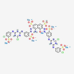 molecular formula C40H21Cl4N15Na6O19S6 B563037 4-Amino-3,6-bis[5-[4-chloro-6-(4-chloro-3-sulfoanilino)-1,3,5-triazin-2-ylamino]-2-sulfophenylazo]-5-hydroxy-2,7-naphthalenedisulfonic acid hexasodium salt CAS No. 101472-68-8