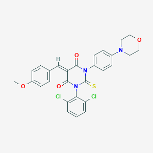molecular formula C28H23Cl2N3O4S B056324 1-(2,6-Dichlorophenyl)-5-(p-methoxybenzylidene)-3-(4-(morpholino)phenyl)thiobarbituric acid CAS No. 121608-36-4