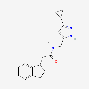molecular formula C19H23N3O B5633240 N-[(3-cyclopropyl-1H-pyrazol-5-yl)methyl]-2-(2,3-dihydro-1H-inden-1-yl)-N-methylacetamide 