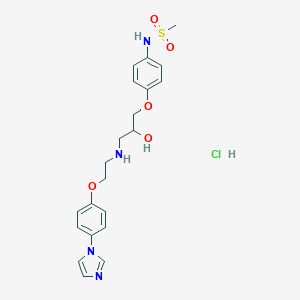 molecular formula C21H27ClN4O5S B056352 Methanesulfonamide, N-(4-(2-hydroxy-3-((2-(4-(1H-imidazol-1-yl)phenoxy)ethyl)amino)propoxy)phenyl)-, monohydrochloride, (+-)- CAS No. 125228-72-0