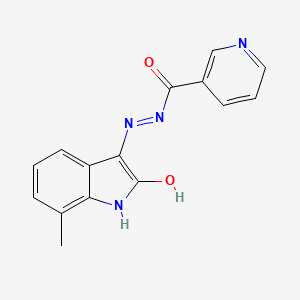molecular formula C15H12N4O2 B5635324 N'-[(3Z)-7-METHYL-2-OXO-2,3-DIHYDRO-1H-INDOL-3-YLIDENE]PYRIDINE-3-CARBOHYDRAZIDE 