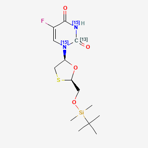 molecular formula C14H23FN2O4SSi B563636 cis-5-Fluoro-1-[2-[[[(1,1-dimethylethyl)dimethylsilyl]oxy]methyl]-1,3-oxathiolan-5-yl]-2,4(1H,3H)-pyrimidinedione-13C,15N2 CAS No. 1217650-77-5