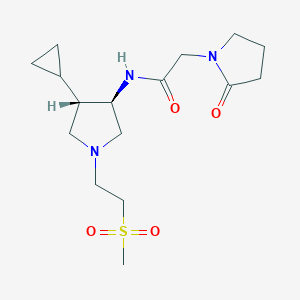 molecular formula C16H27N3O4S B5639003 N-[(3R,4S)-4-cyclopropyl-1-(2-methylsulfonylethyl)pyrrolidin-3-yl]-2-(2-oxopyrrolidin-1-yl)acetamide 