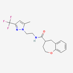 molecular formula C18H20F3N3O2 B5640262 N-{2-[5-methyl-3-(trifluoromethyl)-1H-pyrazol-1-yl]ethyl}-2,3,4,5-tetrahydro-1-benzoxepine-4-carboxamide 