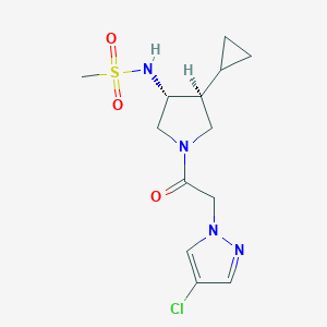 molecular formula C13H19ClN4O3S B5643498 N-[(3R,4S)-1-[2-(4-chloropyrazol-1-yl)acetyl]-4-cyclopropylpyrrolidin-3-yl]methanesulfonamide 