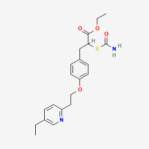 B564425 Ethyl (2RS)-2-(carbamoylsulfanyl)-3-(4-(2-(5-ethylpyridin-2-yl)ethoxy)phenyl)propanoate CAS No. 868754-41-0