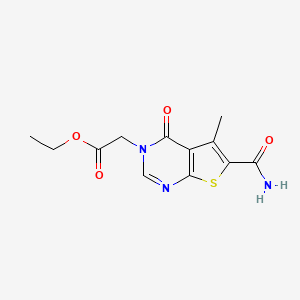 molecular formula C12H13N3O4S B5644565 Ethyl 2-(6-carbamoyl-5-methyl-4-oxothieno[2,3-d]pyrimidin-3-yl)acetate 