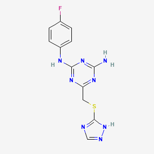 molecular formula C12H11FN8S B5645574 N-(4-fluorophenyl)-6-[(4H-1,2,4-triazol-3-ylsulfanyl)methyl]-1,3,5-triazine-2,4-diamine 