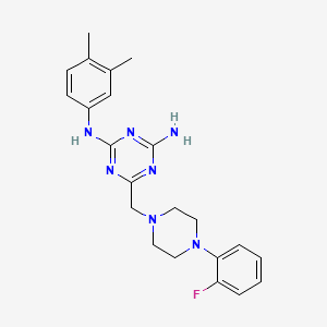 molecular formula C22H26FN7 B5647311 N2-(3,4-DIMETHYLPHENYL)-6-{[4-(2-FLUOROPHENYL)PIPERAZIN-1-YL]METHYL}-1,3,5-TRIAZINE-2,4-DIAMINE 
