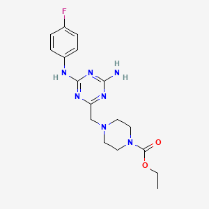 molecular formula C17H22FN7O2 B5648645 Ethyl 4-({4-amino-6-[(4-fluorophenyl)amino]-1,3,5-triazin-2-yl}methyl)piperazine-1-carboxylate 