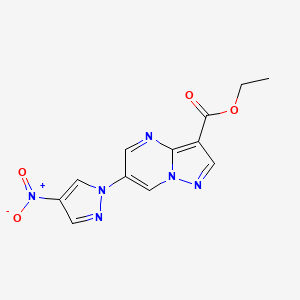 molecular formula C12H10N6O4 B5648754 Ethyl 6-(4-nitropyrazol-1-yl)pyrazolo[1,5-a]pyrimidine-3-carboxylate 