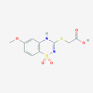 molecular formula C10H10N2O5S2 B056499 3-[(Carboxymethyl)thio]-6-methoxy-4H-1,2,4-benzothiadiazine 1,1-dioxide CAS No. 114260-77-4