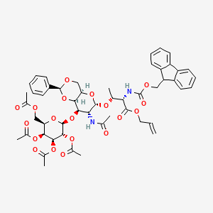 molecular formula C51H58N2O19 B565044 Prop-2-enyl (2S,3R)-3-[[(2S,4aR,6S,7R,8R,8aR)-7-acetamido-2-phenyl-8-[(2R,3R,4S,5S,6R)-3,4,5-triacetyloxy-6-(acetyloxymethyl)oxan-2-yl]oxy-4,4a,6,7,8,8a-hexahydropyrano[3,2-d][1,3]dioxin-6-yl]oxy]-2-(9H-fluoren-9-ylmethoxycarbonylamino)butanoate CAS No. 384346-85-4