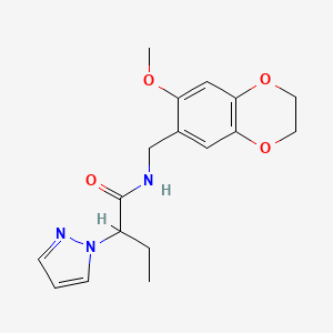 molecular formula C17H21N3O4 B5651391 N-[(7-methoxy-2,3-dihydro-1,4-benzodioxin-6-yl)methyl]-2-(1H-pyrazol-1-yl)butanamide 