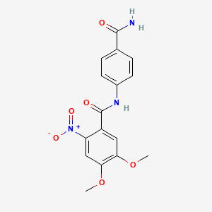 molecular formula C16H15N3O6 B5651572 N-(4-carbamoylphenyl)-4,5-dimethoxy-2-nitrobenzamide 