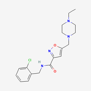 molecular formula C18H23ClN4O2 B5651853 N-[(2-chlorophenyl)methyl]-5-[(4-ethylpiperazin-1-yl)methyl]-1,2-oxazole-3-carboxamide 