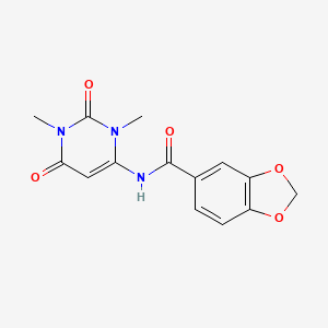 molecular formula C14H13N3O5 B5652693 N-(1,3-dimethyl-2,6-dioxo-1,2,3,6-tetrahydropyrimidin-4-yl)-2H-1,3-benzodioxole-5-carboxamide 