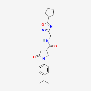 molecular formula C22H28N4O3 B5652818 N-[(5-cyclopentyl-1,2,4-oxadiazol-3-yl)methyl]-1-(4-isopropylphenyl)-5-oxo-3-pyrrolidinecarboxamide 