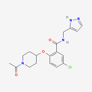 molecular formula C18H21ClN4O3 B5652930 2-[(1-acetylpiperidin-4-yl)oxy]-5-chloro-N-(1H-pyrazol-3-ylmethyl)benzamide 