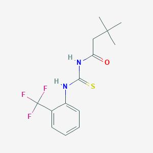 molecular formula C14H17F3N2OS B5652998 3,3-dimethyl-N-({[2-(trifluoromethyl)phenyl]amino}carbonothioyl)butanamide 
