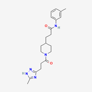 molecular formula C21H29N5O2 B5653002 N-(3-methylphenyl)-3-{1-[3-(5-methyl-1H-1,2,4-triazol-3-yl)propanoyl]piperidin-4-yl}propanamide 