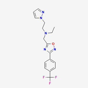molecular formula C17H18F3N5O B5655329 N-ethyl-2-pyrazol-1-yl-N-[[3-[4-(trifluoromethyl)phenyl]-1,2,4-oxadiazol-5-yl]methyl]ethanamine 