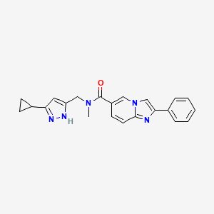 molecular formula C22H21N5O B5657266 N-[(3-cyclopropyl-1H-pyrazol-5-yl)methyl]-N-methyl-2-phenylimidazo[1,2-a]pyridine-6-carboxamide 